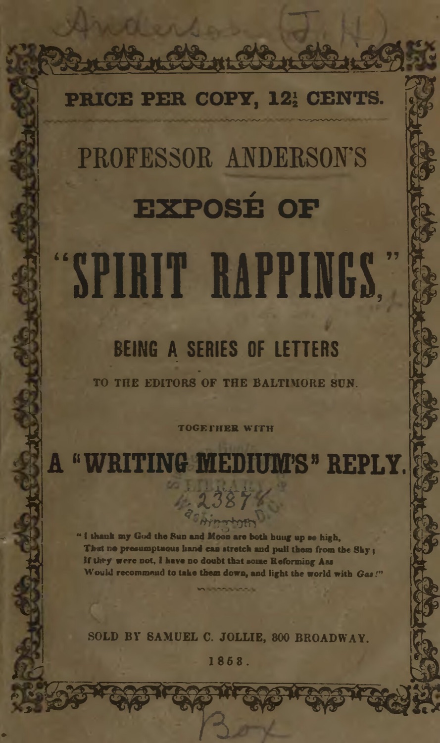 Professor Anderson’s Exposé of ‘Spirit Rappings’, 1853